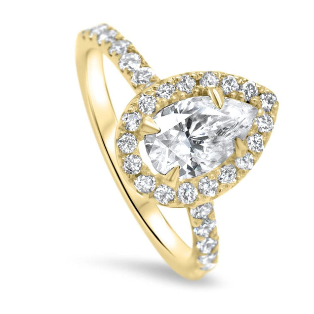 Adele Pear Shape Halo Engagement Ring Yellow Gold | Noah James Jewellery.