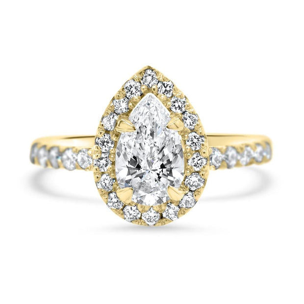 Adele Pear Shape Halo Engagement Ring Yellow Gold | Noah James Jewellery.