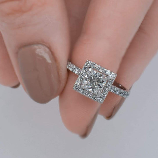 Noah James Jewellers Manchester In Stock Engagement Ring Adele Princess Cut Lab Grown Diamond Halo Engagement Ring Lab Grown Diamond Moissanite