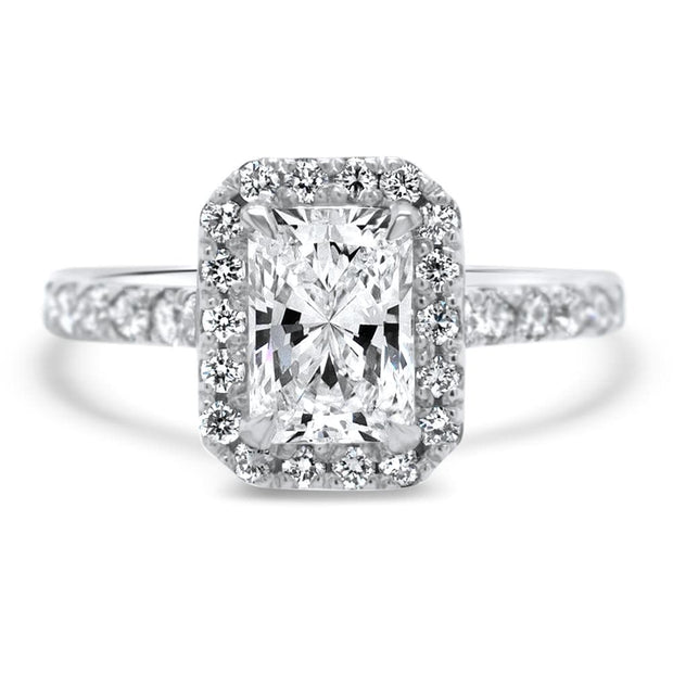Adele Radiant Cut Halo Engagement Ring Platinum | Noah James Jewellery.