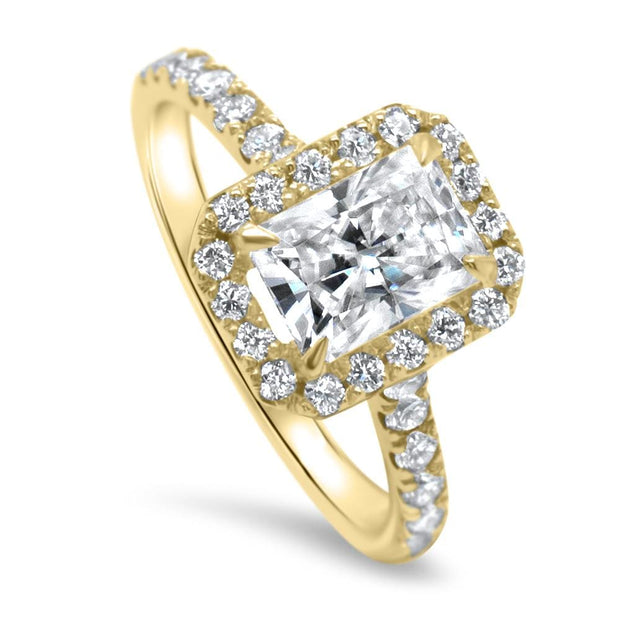 Adele Radiant Cut Halo Engagement Ring Yellow Gold | Noah James Jewellery.