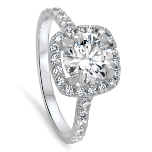 Adele Round Brilliant Cut  Cushion Shape Halo Engagement Ring Platinum | Noah James Jewellery.