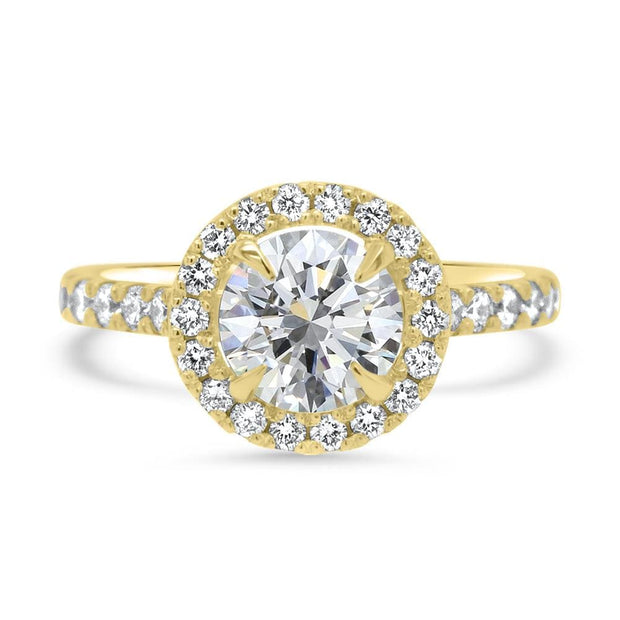 Adele Round Brilliant Cut Halo Engagement Ring Yellow Gold | Noah James Jewellery.