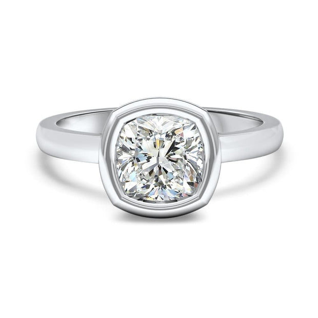 Alyssa Cushion Cut Rubover Solitaire Engagement Ring Yellow Gold | Noah James Jewellery.