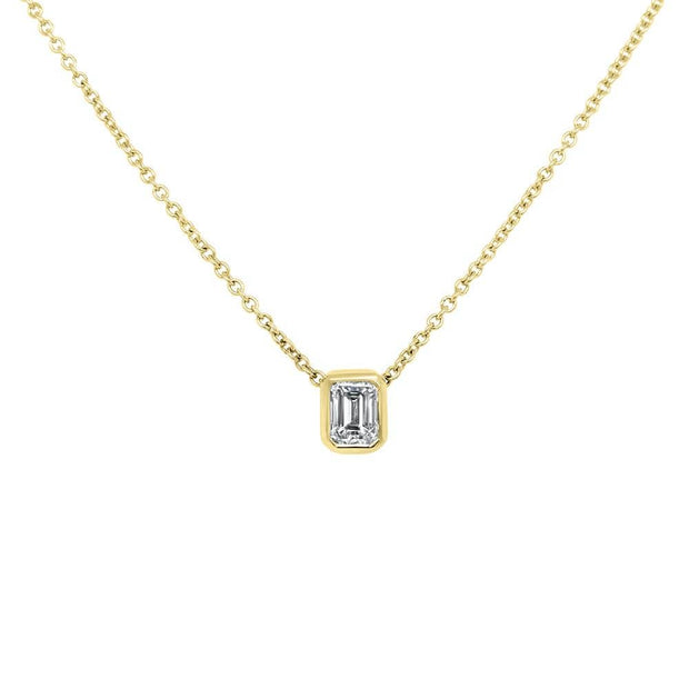 Alyssa Emerald Cut Rubover Pendant White Gold | Noah James Jewellery.