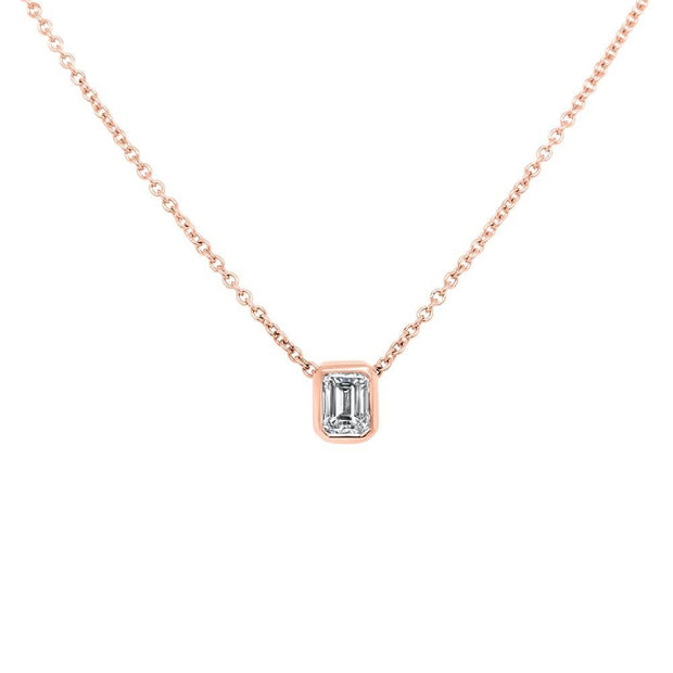 Alyssa Emerald Cut Rubover Pendant Yellow Gold | Noah James Jewellery.