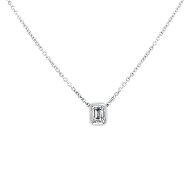 Alyssa Emerald Cut Rubover Pendant Yellow Gold | Noah James Jewellery.