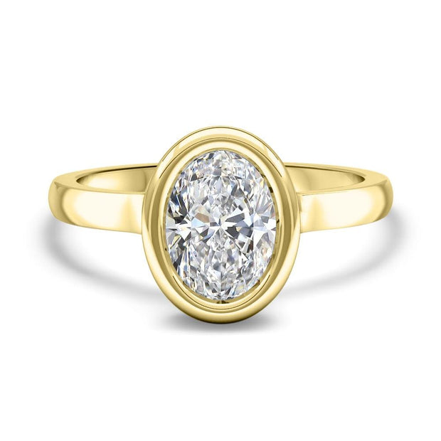 Alyssa Oval Cut Rubover Solitaire Engagement Ring Yellow Gold | Noah James Jewellery.