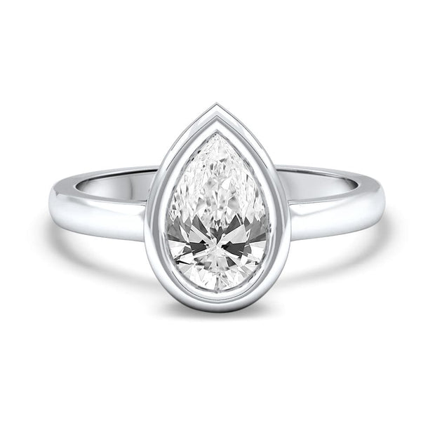 Alyssa Pear Shape Rubover Solitaire Engagement Ring Platinum | Noah James Jewellery.