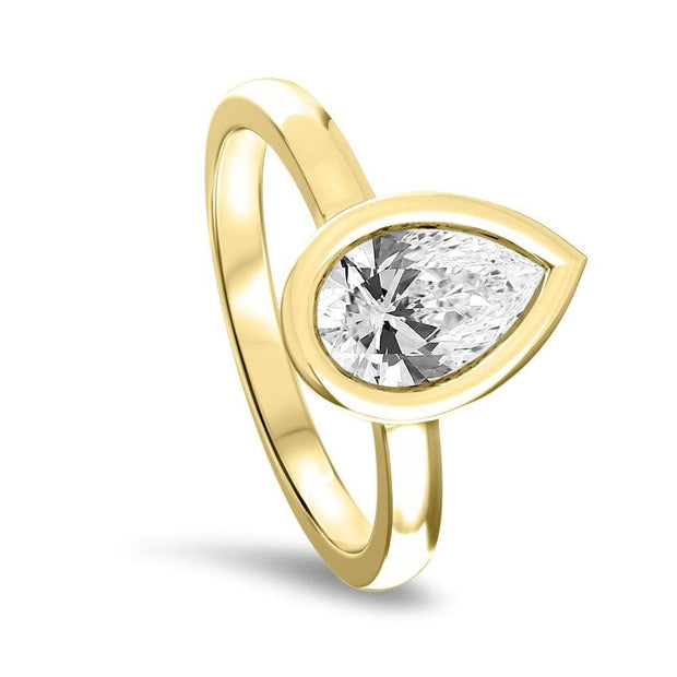 Alyssa Pear Shape Rubover Solitaire Engagement Ring Yellow Gold | Noah James Jewellery.
