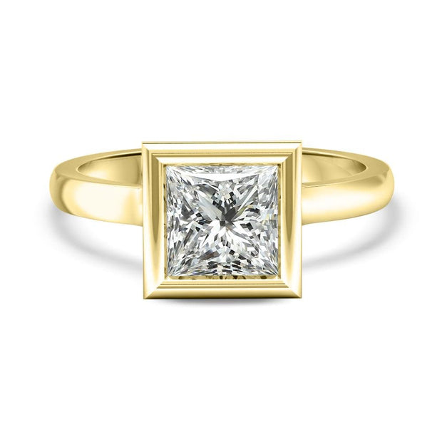 Alyssa Princess Cut Rubover Solitaire Engagement Ring Yellow Gold | Noah James Jewellery.