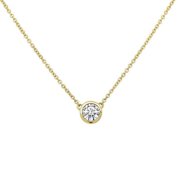 Alyssa Round Brilliant Cut Moissanite Rubover Set Pendant 9ct Yellow Gold | Noah James Jewellery.