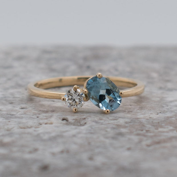 Noah James Jewellers Manchester Bespoke Gallery BESPOKE AQUAMARINE AND DIAMOND 2 STONE RING Lab Grown Diamond Moissanite