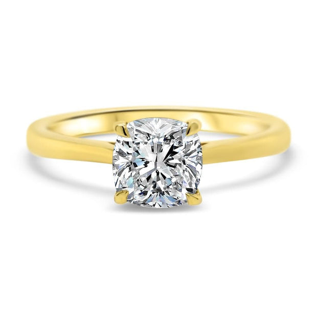 Celeste Cushion Cut Solitaire Engagement Ring Yellow Gold | Noah James Jewellery.