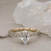 Elena Pear Shape Moissanite and Lab Grown Diamond Shoulder Engagement Ring | Noah James Jewellery.