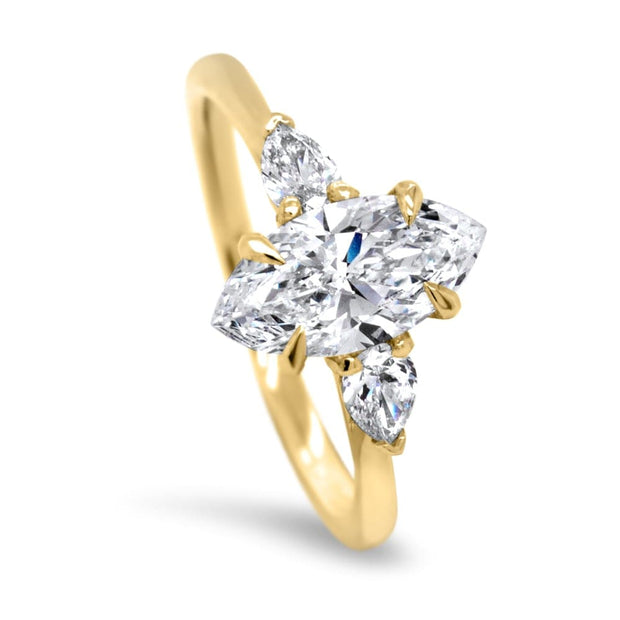 Flora Marquise Cut and Pear Shape Engagement Ring Yellow Gold | Noah James Jewellery.