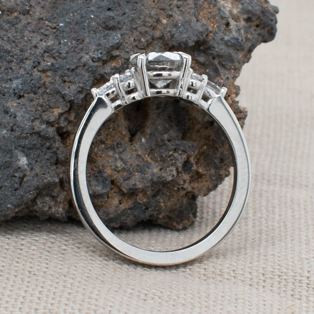 Noah James Jewellers Manchester In Stock Engagement Ring Freya Round lab grown diamond engagement ring with fancy trefoil shoulders 1.00ct Lab Grown Diamond Moissanite