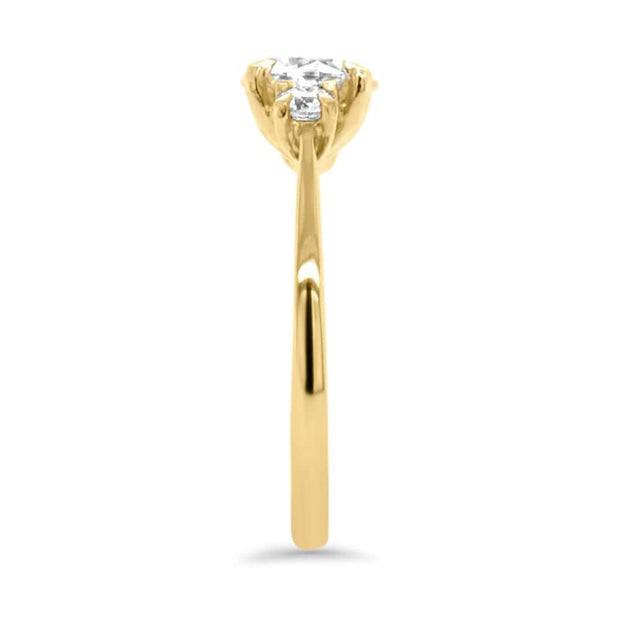 Helena Round Brilliant Cut 3 Stone Engagement Ring Yellow Gold | Noah James Jewellery.