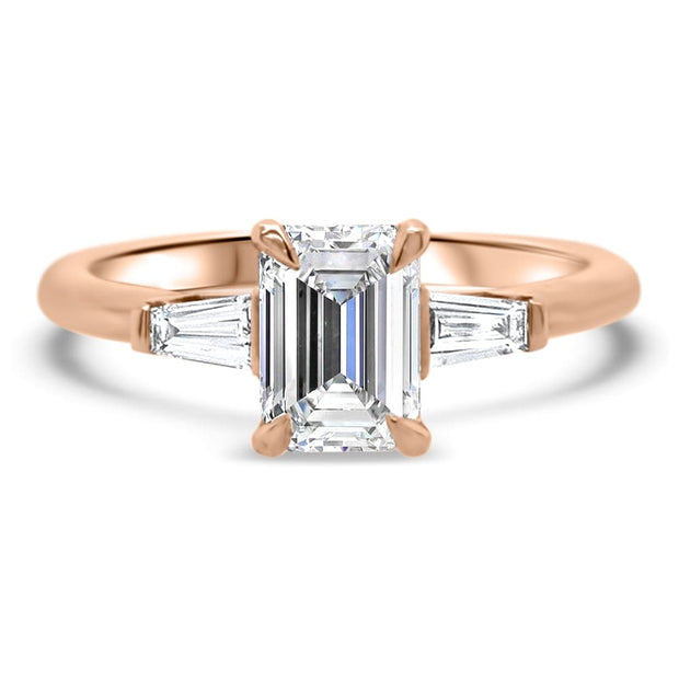 Iris Emerald Cut and Tapered Baguette Engagement Ring Platinum | Noah James Jewellery.