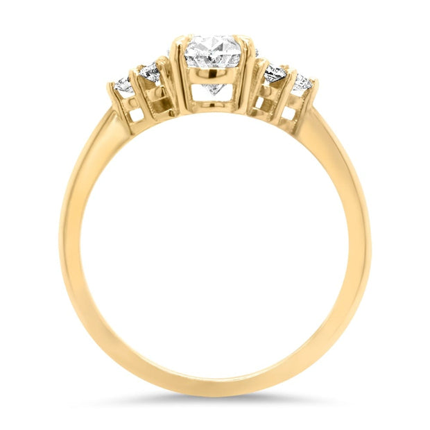 Margot Oval and Round Brilliant Cut Trefoil Shoulder Engagement Ring Yellow Gold | Noah James Jewellery.