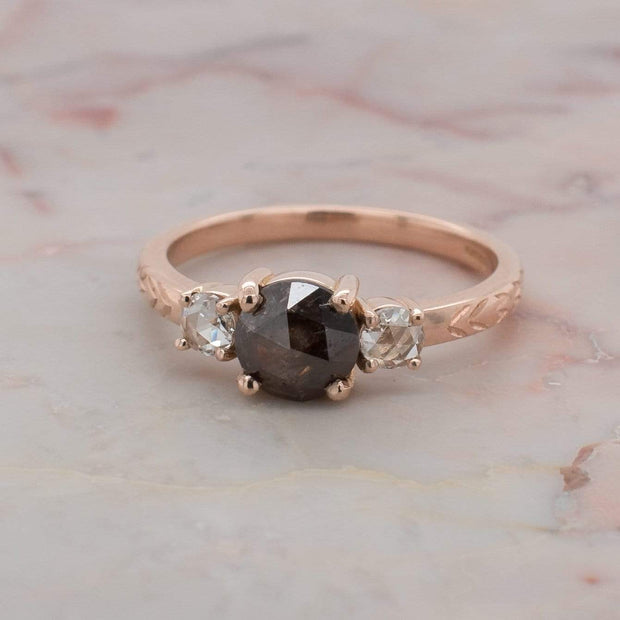 BESPOKE RUSTIC ROSE CUT DIAMOND 3 STONE RING | Noah James Jewellery.