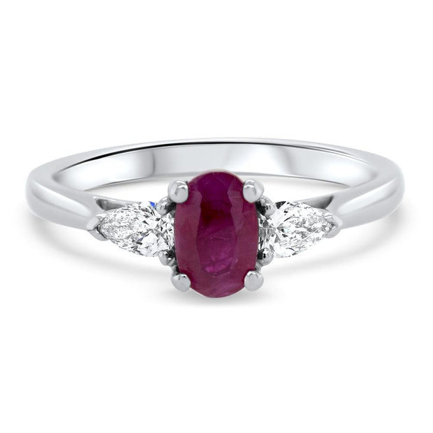 Luna Oval Cut Ruby and Pear Shape Diamond Ring | Noah James Jewellery.