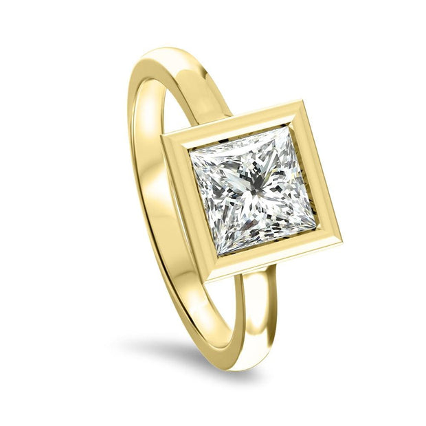 Alyssa Princess Cut Rubover Solitaire Engagement Ring Yellow Gold | Noah James Jewellery.