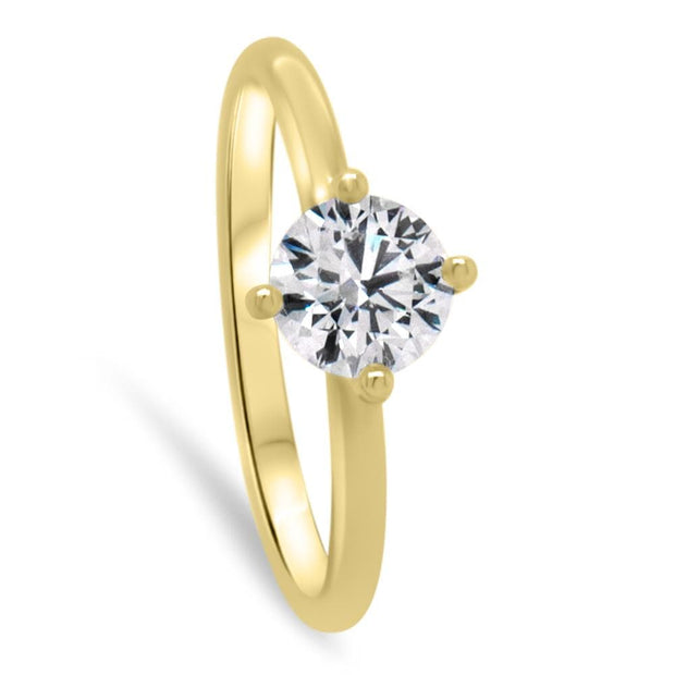 Nina Round Brilliant Cut Solitaire Twist Engagement Ring Yellow Gold | Noah James Jewellery.