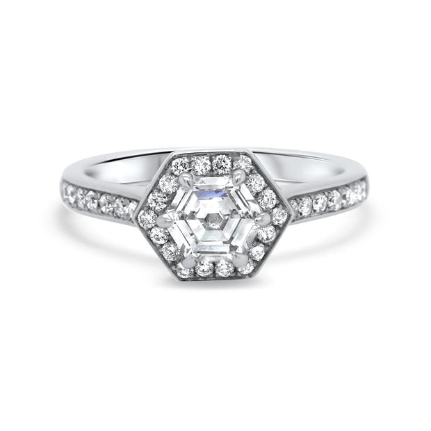 Platinum Hexagon Diamond Engagement Ring | Noah James Jewellery.