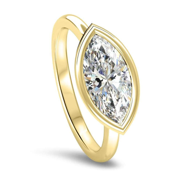 Rosa Marquise Cut East West Rubover Solitaire Engagement Ring Yellow Gold | Noah James Jewellery.