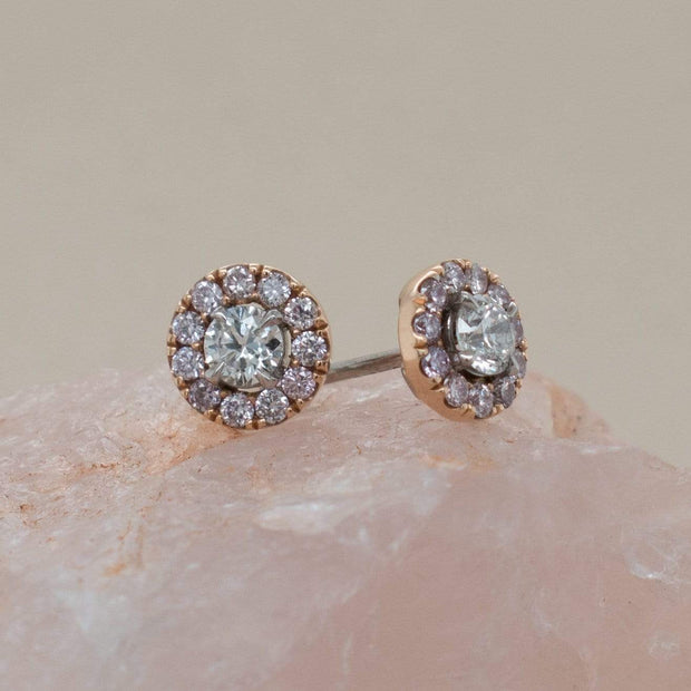 Pink Diamond Halo Earrings | Noah James Jewellery.