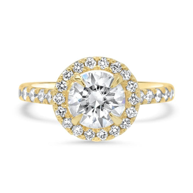 Adele Round Brilliant Cut Moissanite and Lab Grown Diamond Halo Engagement Ring | Noah James Jewellery.