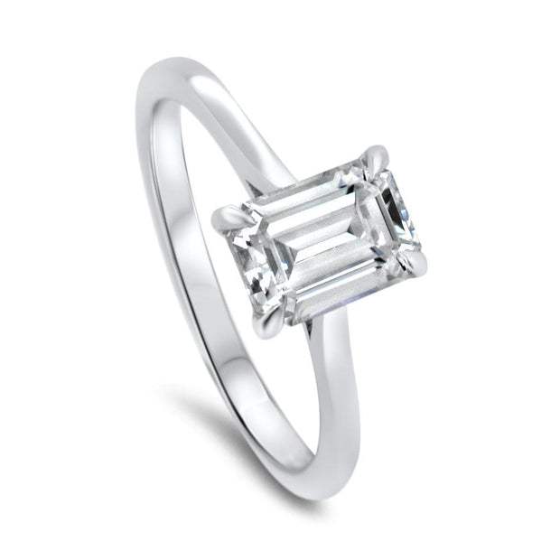 Celeste Emerald Cut Moissanite Solitaire Engagement Ring | Noah James Jewellery.