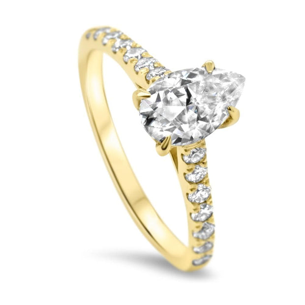 Elena Pear Shape Moissanite and Lab Grown Diamond Shoulder Engagement Ring | Noah James Jewellery.