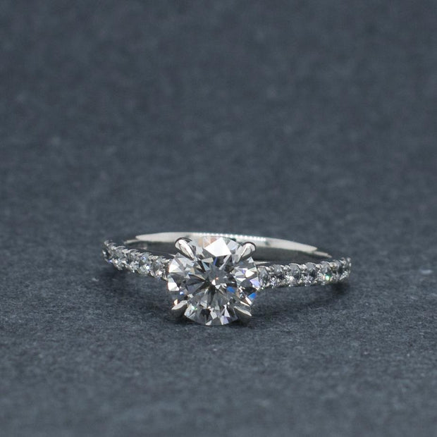 Elena Round Brilliant Cut Lab Grown Diamond Shoulder Engagement Ring | Noah James Jewellery.