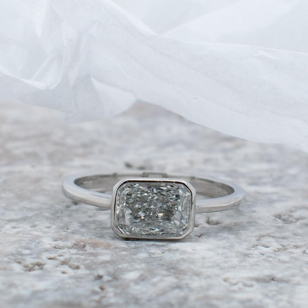 Rosa Radiant Cut Lab Grown Diamond East West Rubover Solitaire Engagement Ring 1.00ct Platinum | Noah James Jewellery.