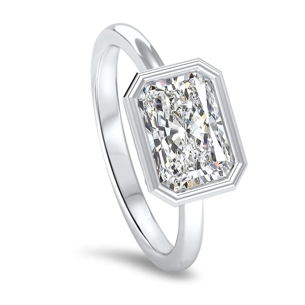 Rosa Radiant Cut Lab Grown Diamond East West Rubover Solitaire Engagement Ring | Noah James Jewellery.