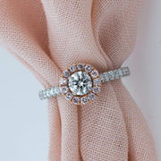 Round Brilliant Cut Pink Halo Engagement Ring | Noah James Jewellery.