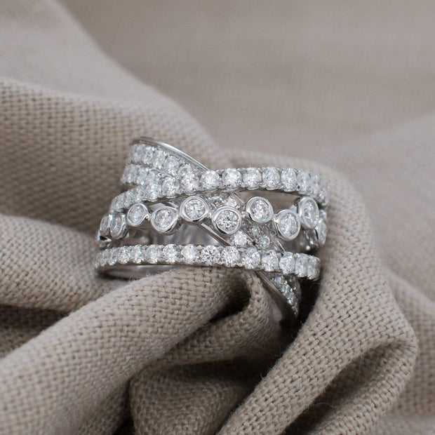 Rhea White Gold 4 Row Crossover Diamond Ring | Noah James Jewellery.