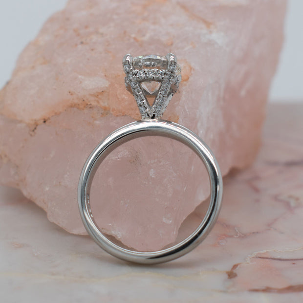 BESPOKE DIAMOND SET CLAW HIDDEN HALO ENGAGEMENT RING | Noah James Jewellery.