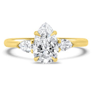 Flora 3 Stone Pear Shape Engagement Ring Yellow Gold | Noah James Jewellery.