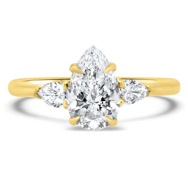 Flora 3 Stone Pear Shape Engagement Ring Yellow Gold | Noah James Jewellery.