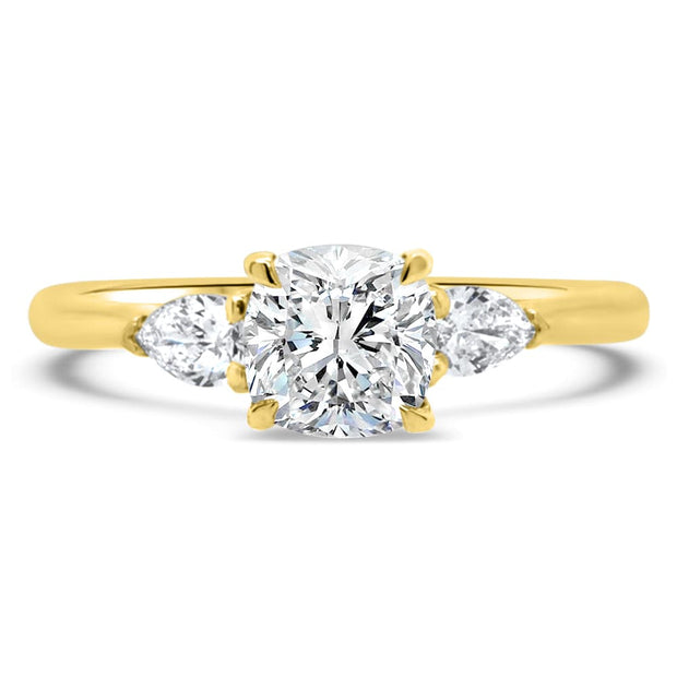 Flora Cushion Cut and Pear Shape Engagement Ring Yellow Gold | Noah James Jewellery.