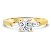 Iris Cushion Cut and Tapered Baguette Engagement Ring Yellow Gold | Noah James Jewellery.