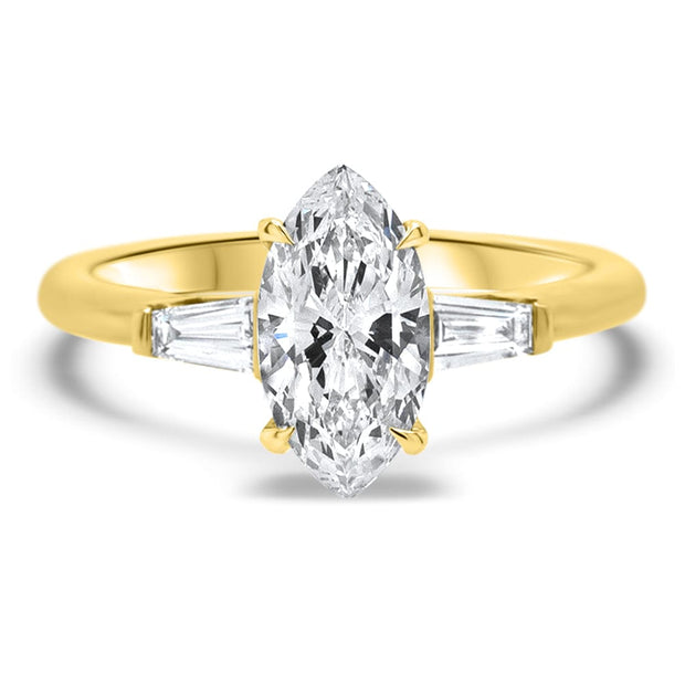 Iris Marquise Cut and Tapered Baguette Engagement Ring Yellow Gold | Noah James Jewellery.