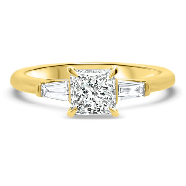 Iris Princess Cut and Tapered Baguette Engagement Ring Yellow Gold | Noah James Jewellery.