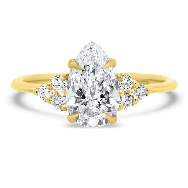 Margot Pear and Round Brilliant Cut Trefoil Shoulder Engagement Ring Platinum | Noah James Jewellery.