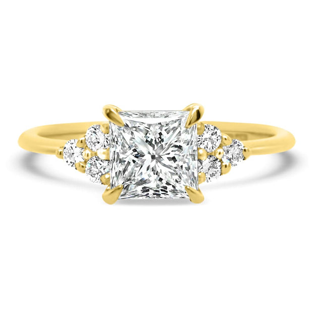 Margot Princess and Round Brilliant Cut Trefoil Shoulder Engagement Ring Platinum | Noah James Jewellery.