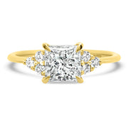 Margot Princess and Round Brilliant Cut Trefoil Shoulder Engagement Ring Yellow Gold | Noah James Jewellery.