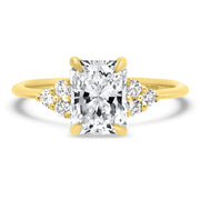 Margot Radiant and Round Brilliant Cut Trefoil Shoulder Engagement Ring Yellow Gold | Noah James Jewellery.